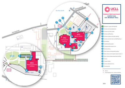 Plan met uitvergroting van de UCLL campusgebouwen